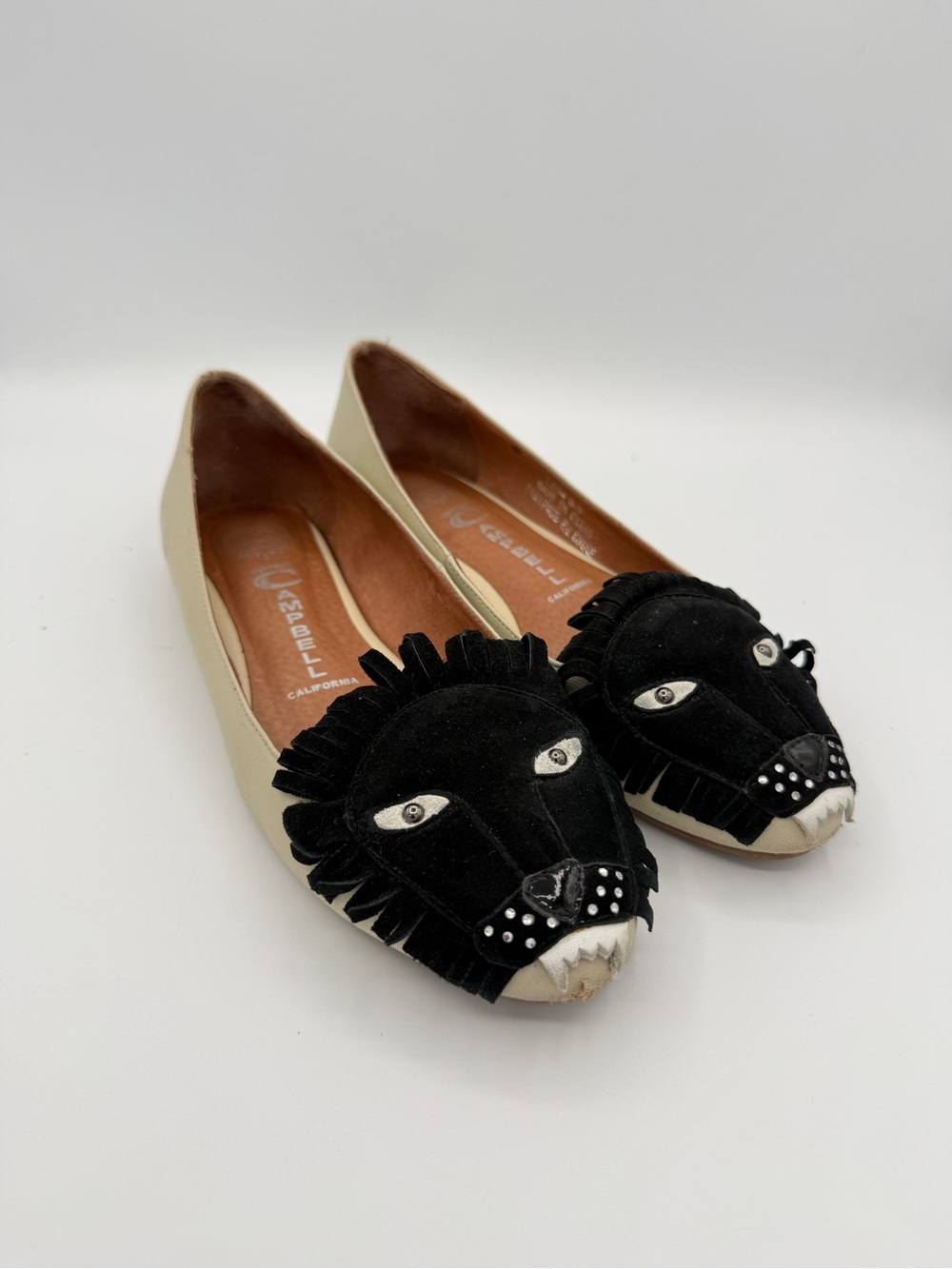 Jeffrey Campbell Leon Lion Black Tan Ballet Flats Leather Funky Big Cat 6.5